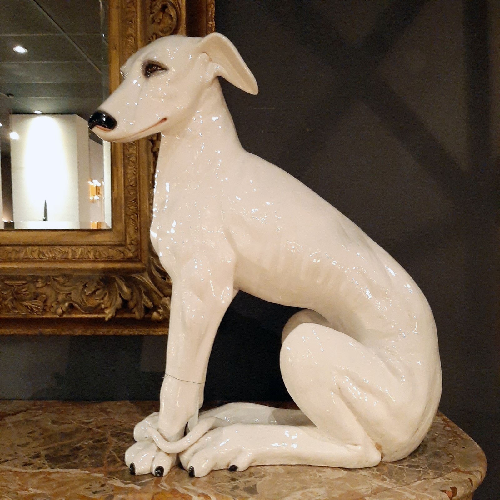 Vintage white ceramic dog statue Piet Jonker