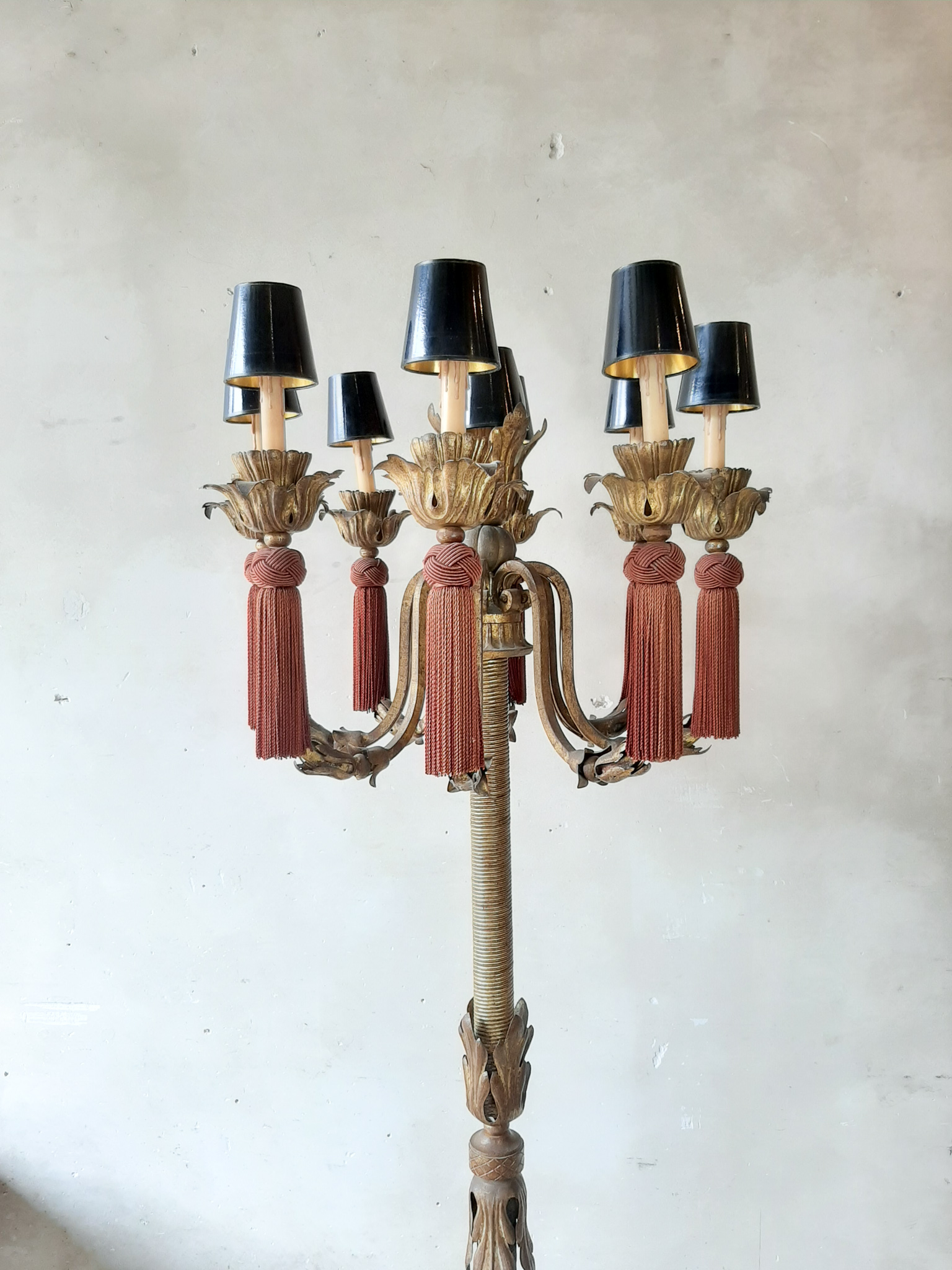 Large richly decorated french vintage chandelier floor lamp Piet Jonker