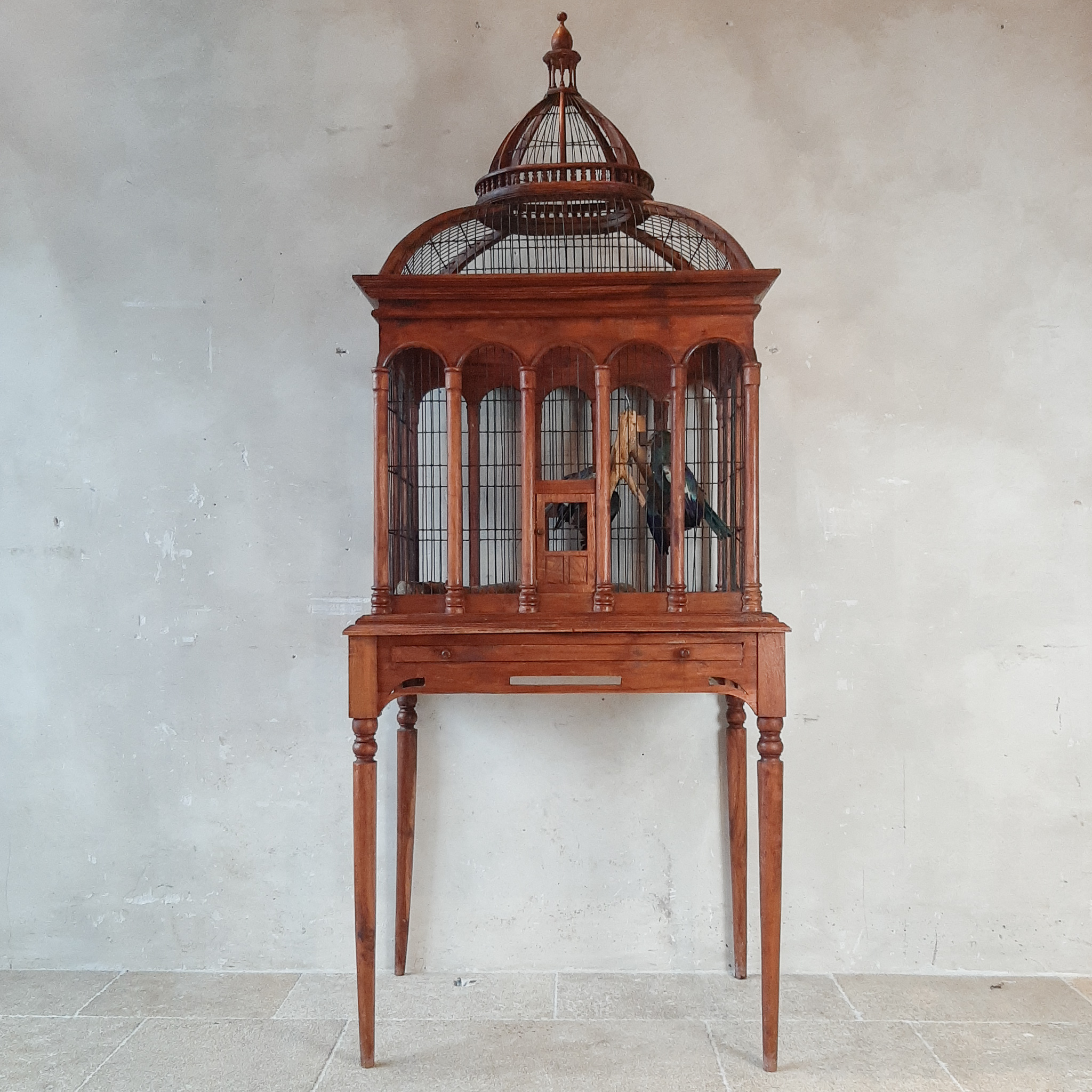 Large, wooden, highly decorative bird cage table Piet Jonker