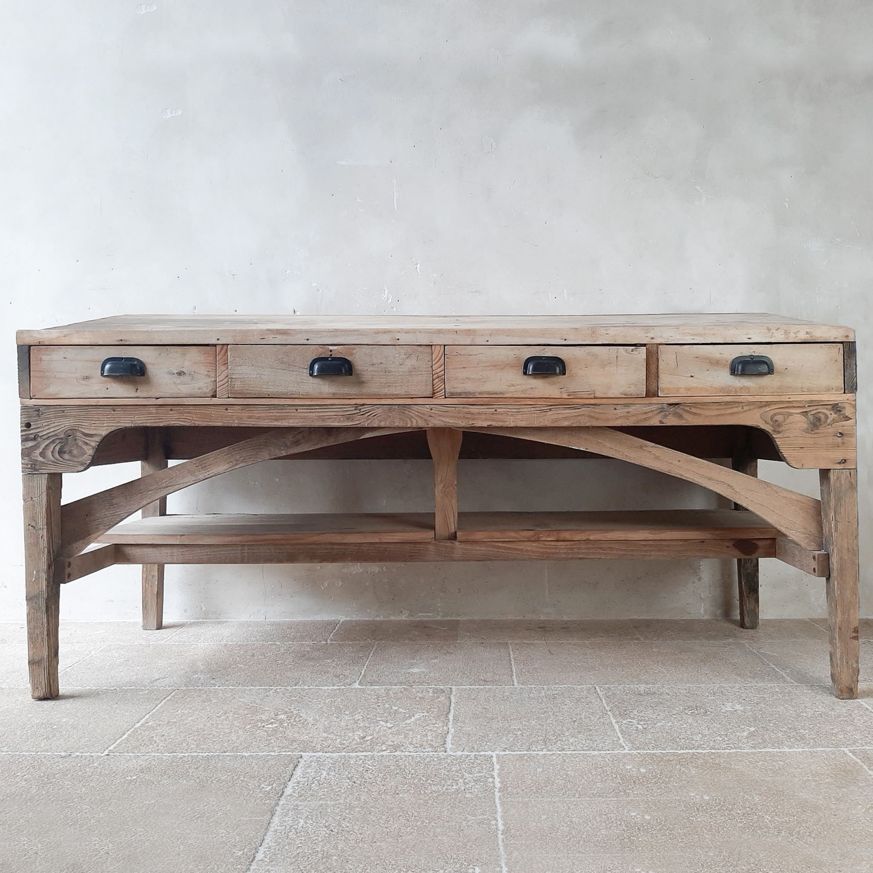 Large French antique wooden work table Piet Jonker