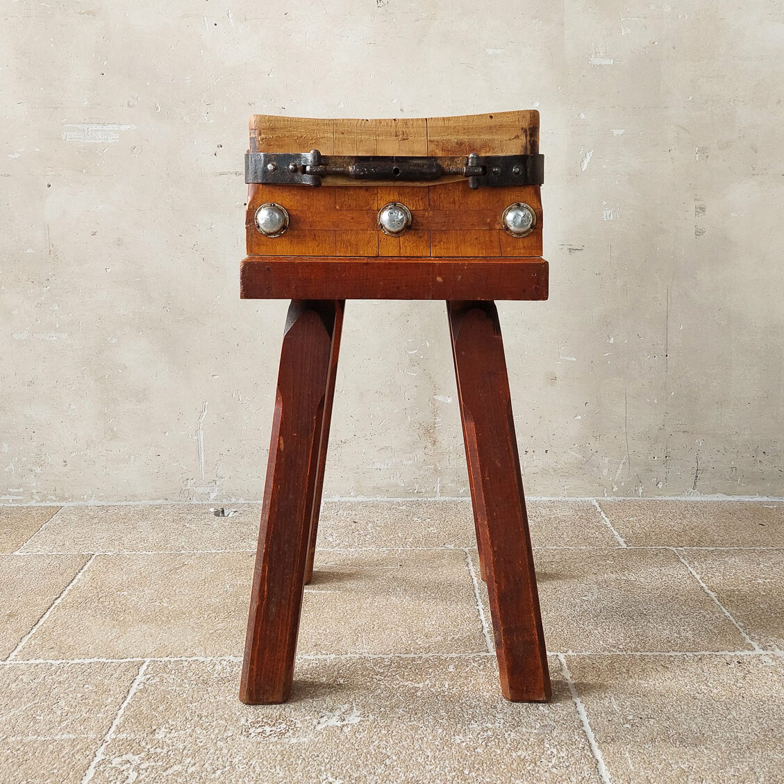 Antique chopping block on legs Piet Jonker
