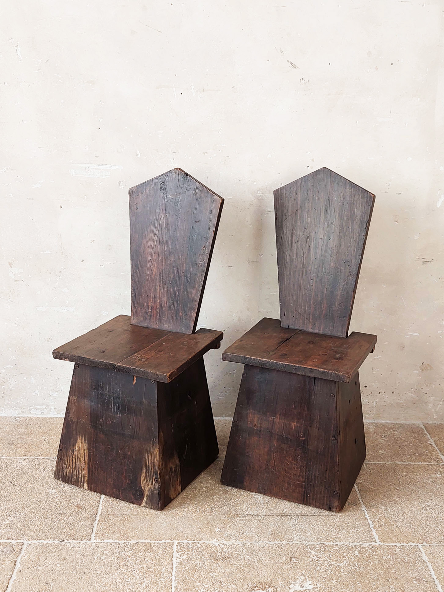 Pair of antique wooden folk art chairs Piet Jonker
