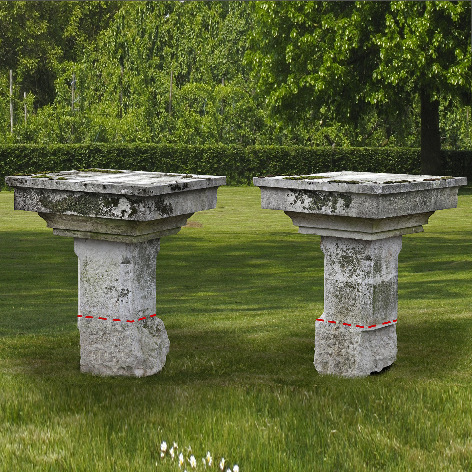 Pair of limestone garden tables Piet Jonker