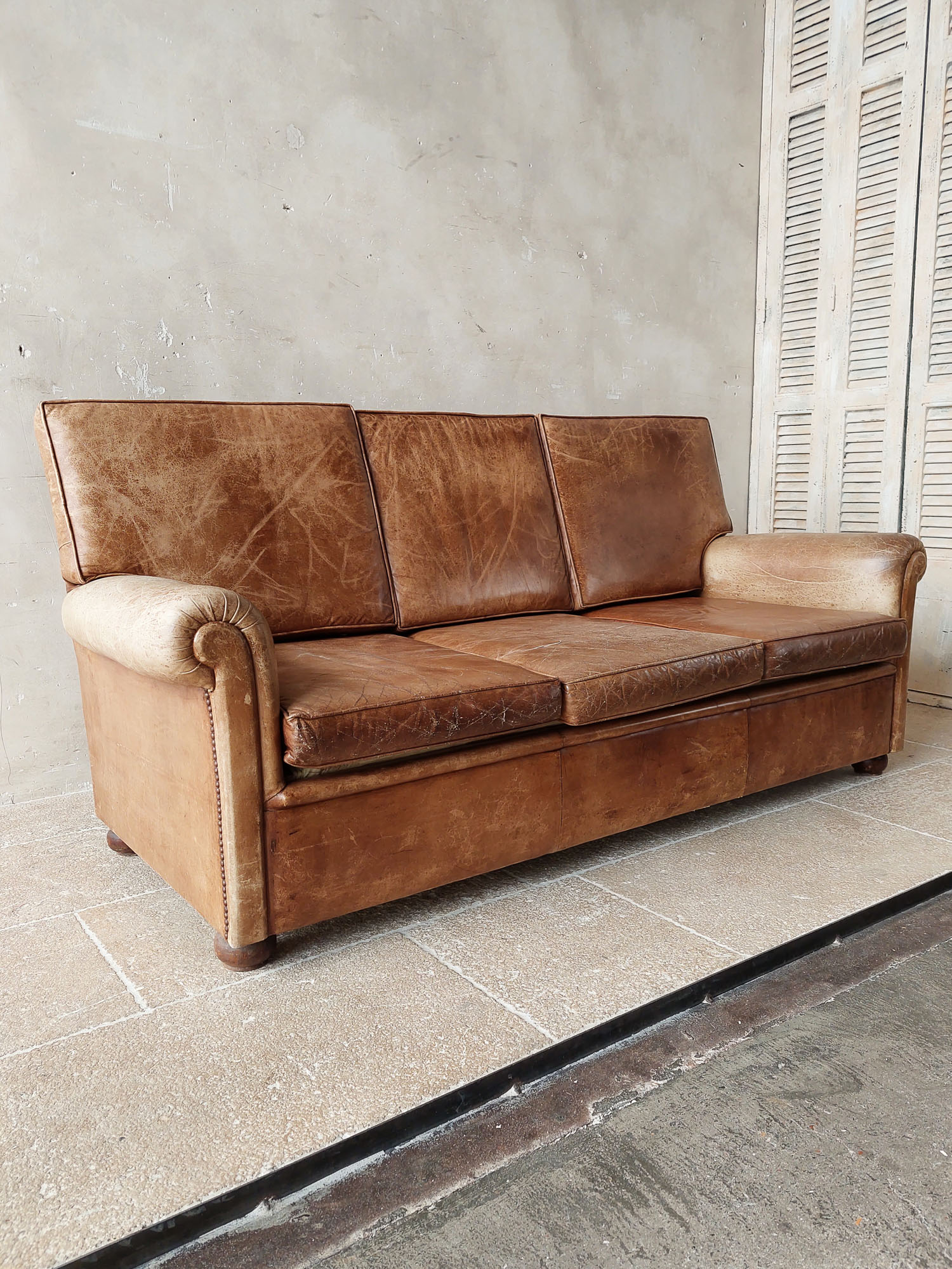 Brown leather man cave sofa Piet Jonker