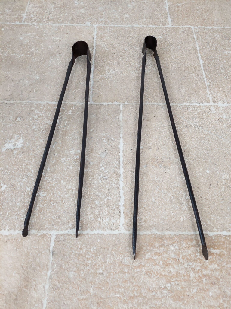 Old wrought iron fireplace tongs Piet Jonker