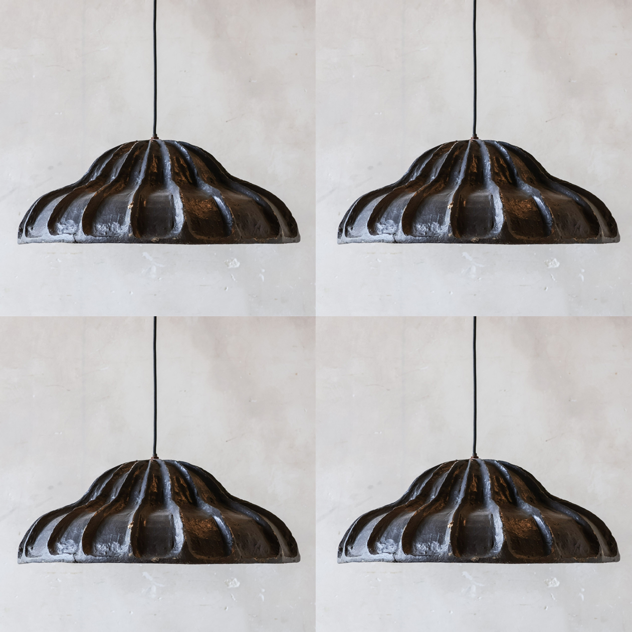 Vintage black paper mache hanging lamp (multiple available) Piet Jonker